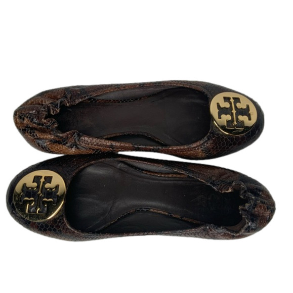Tory‎ Burch brown leather snakeskin flats. - Picture 1 of 11
